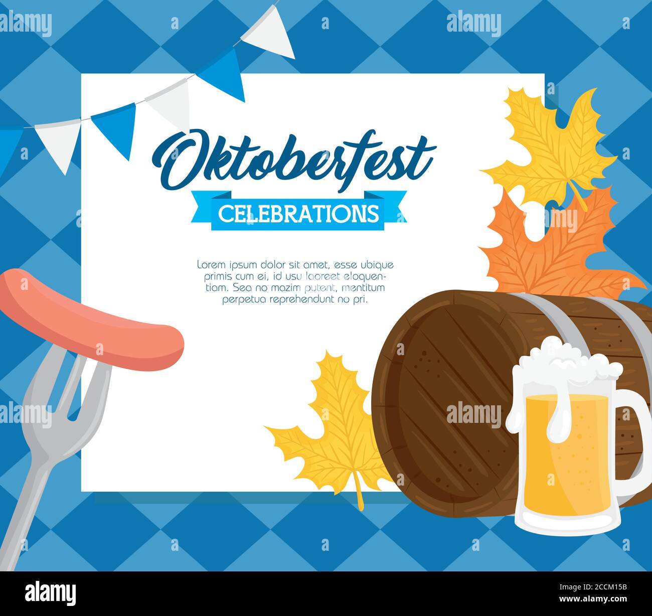 oktoberfest festival celebration with wooden barrel, beer jar and ...