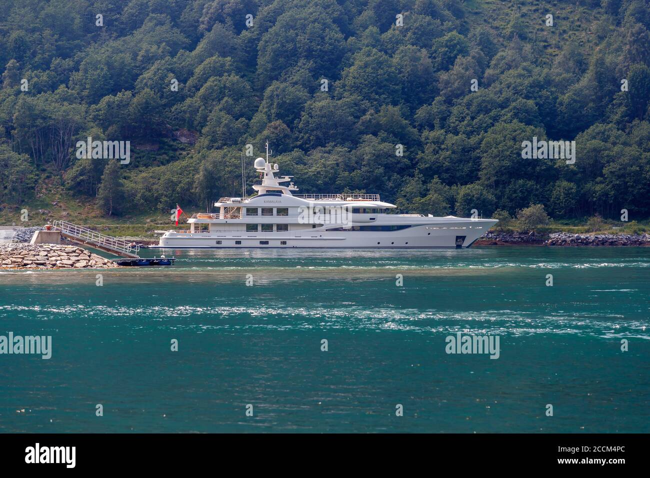 GEIRANGER, NORWAY - 2016 JUNE 14. Superyacht KAMALAYA is a 55-metre Limited Editions Amels 180 displacement vessel, launched by the respected Dutch bu Stock Photo