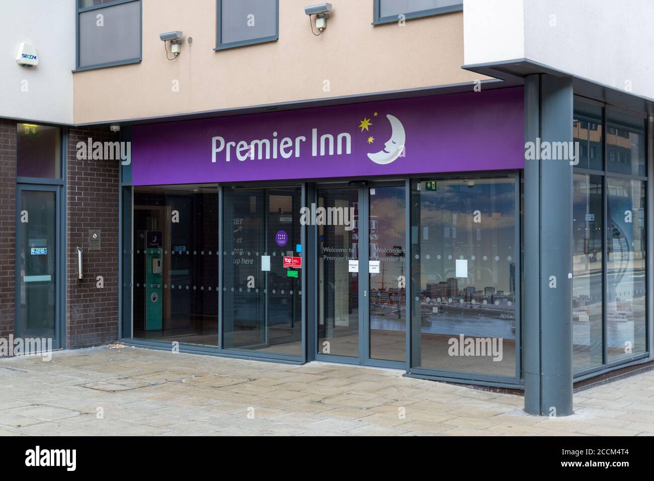 the entrance of a premier inn hotel in Portsmouth City centre Stock Photo