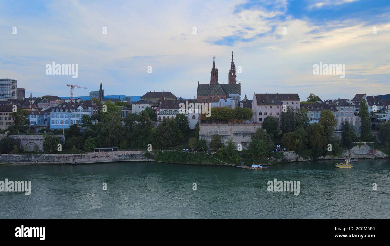 Rhine river bridge with skyscraper in basel hi-res stock photography ...