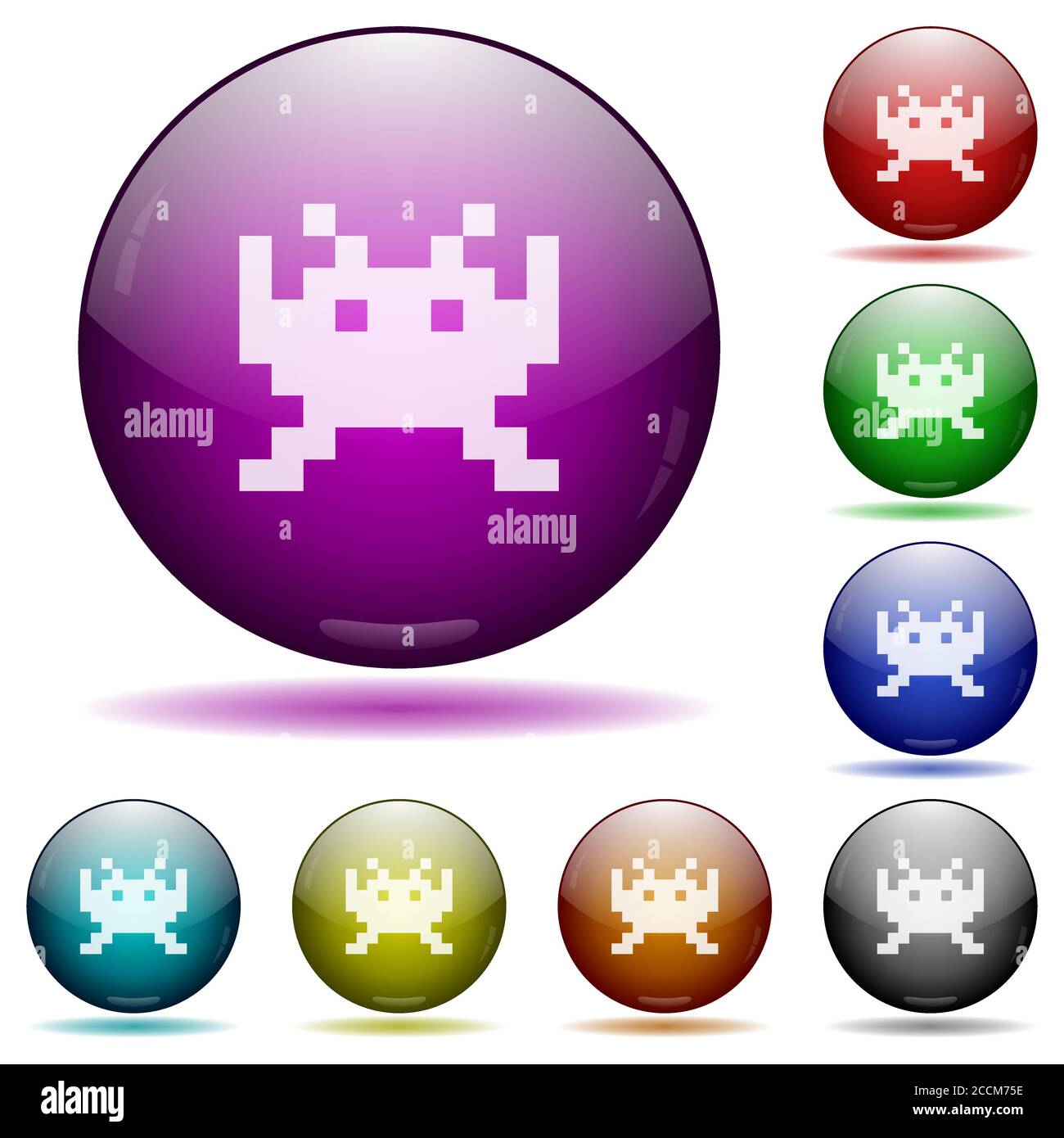 Video game icons in color glass sphere buttons with shadows Stock ...