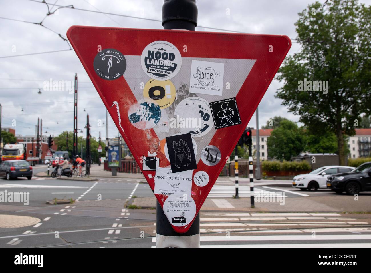Sticker Vandalism On A Street Sign At Amsterdam The Netherlands 247