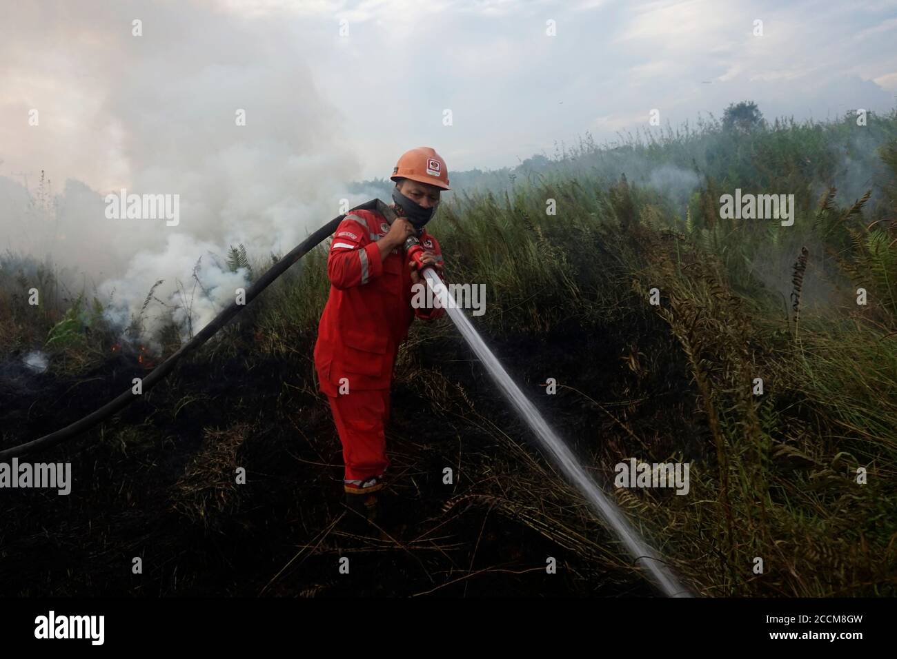 Ogan Ilir Regency, Indonesia. 23rd Aug, 2020. The Indonesian National Army, BNPB and Maggala Agni are extinguishing fires from forest and land fires in KTM Village, Ogan Ilir Regency, South Sumatra. (Photo by Sigit Prasetya/Pacific Press) Credit: Pacific Press Media Production Corp./Alamy Live News Stock Photo