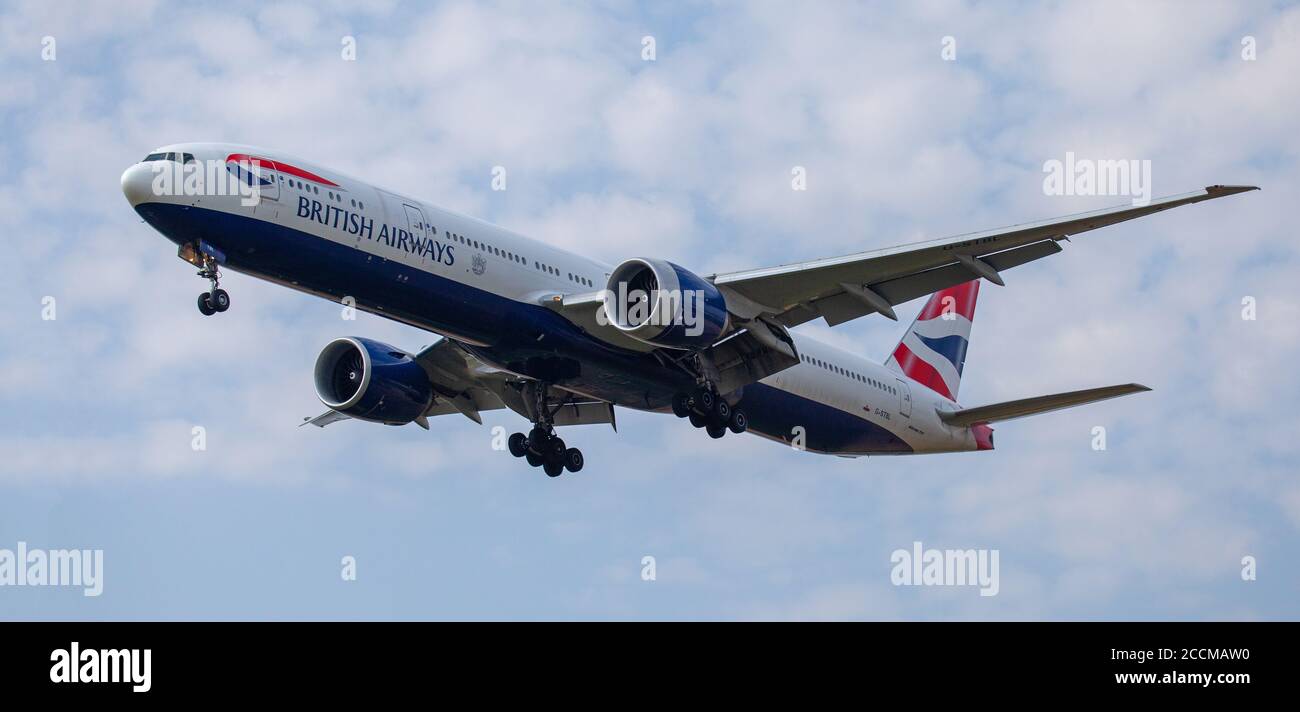 British Airways Boeing 777 G-STBI on final approach to London-Heathrow Airport LHR Stock Photo