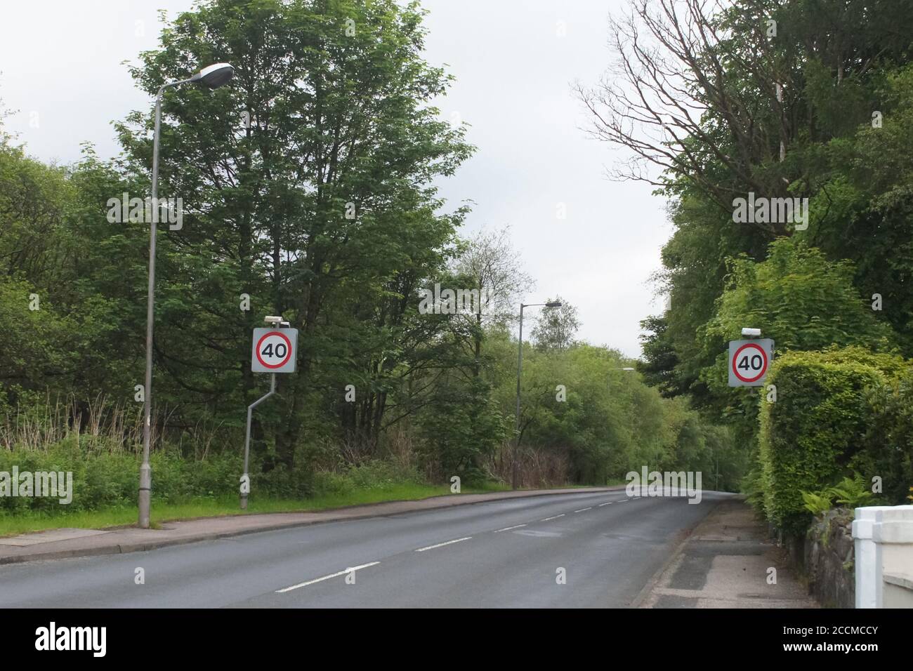 40mph speed limit sign and lamp post, street light. A885 road, Dunoon