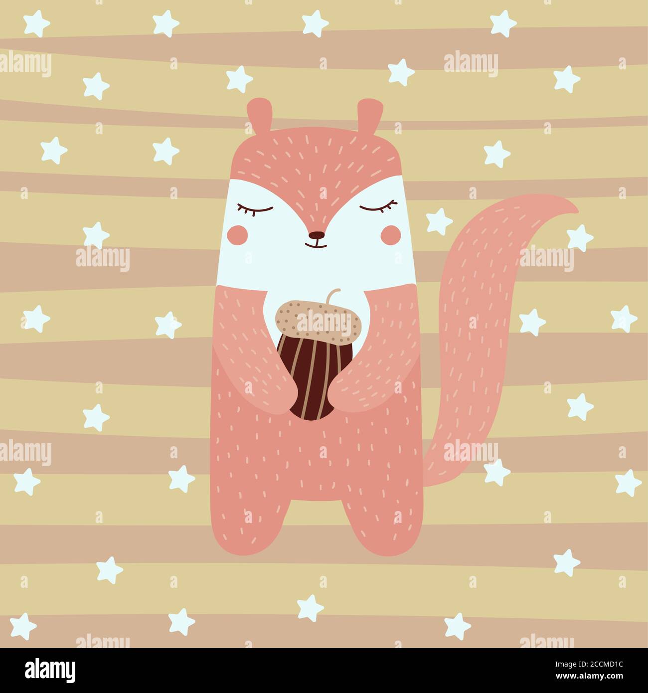 Cute squirrel with a acorn Scandinavian style for kids hand drawn ...