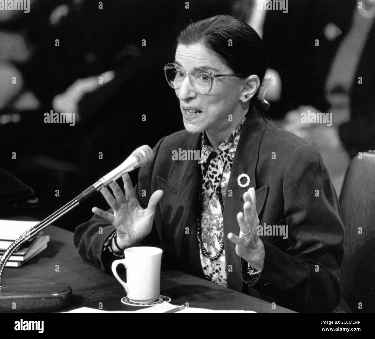 United States Supreme Court Justice Ruth Bader Ginsburg (1933-2020) testifying at her confirmation hearing before the Senate Judiciary Committee in July 1993. Stock Photo