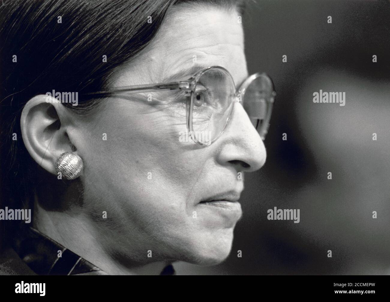 United States Supreme Court Justice Ruth Bader Ginsburg (1933-2020) testifying at her confirmation hearing before the Senate Judiciary Committee in July 1993. Stock Photo