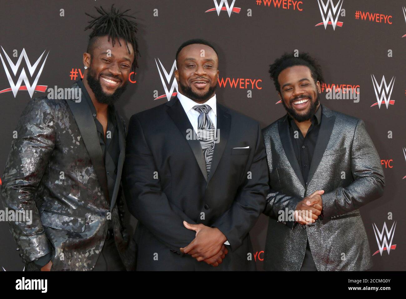 LOS ANGELES - JUN 6:  Kofi Kingston, Big E, Xavier Woods, The New Day at the WWE For Your Consideration Event at the TV Academy Saban Media Center on June 6, 2018 in North Hollywood, CA Stock Photo