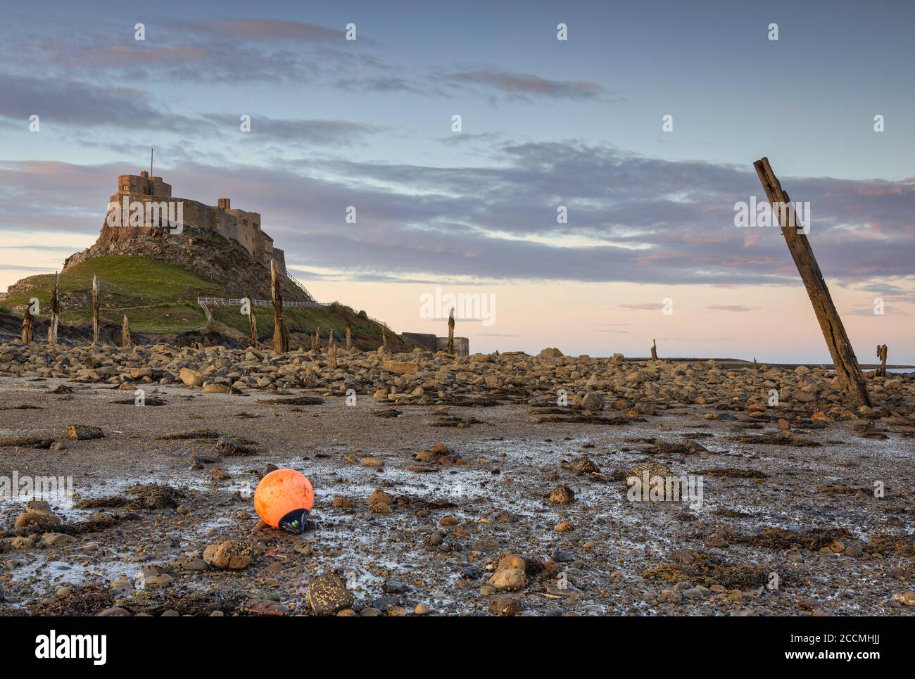 Holy Island and Lindesfarne Castle in Northumberland Stock Photo