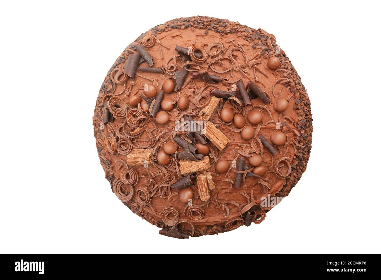 celebration and treat time with a big chocolate cake with choc swirls Stock Photo