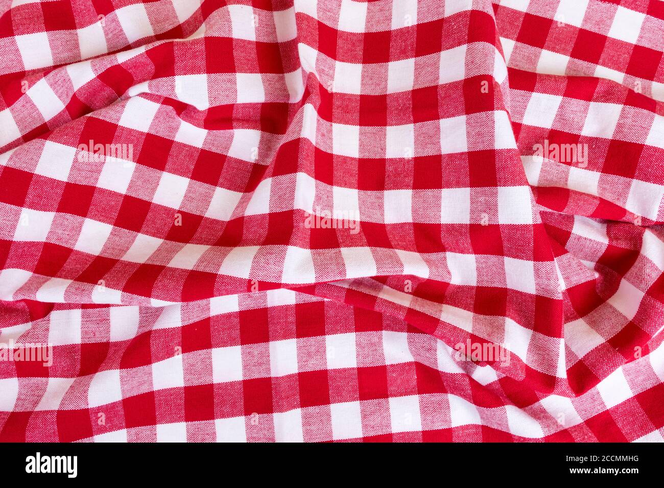 Red checkered gingham kitchen towels top view Stock Photo