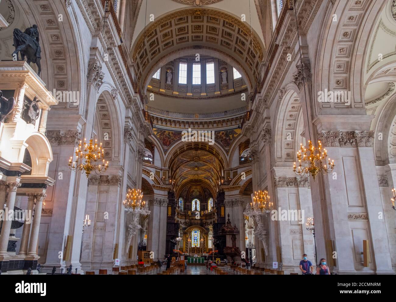 Looking up into the Dome and painted ceilings of St Pauls Cathedral in central London Stock Photo