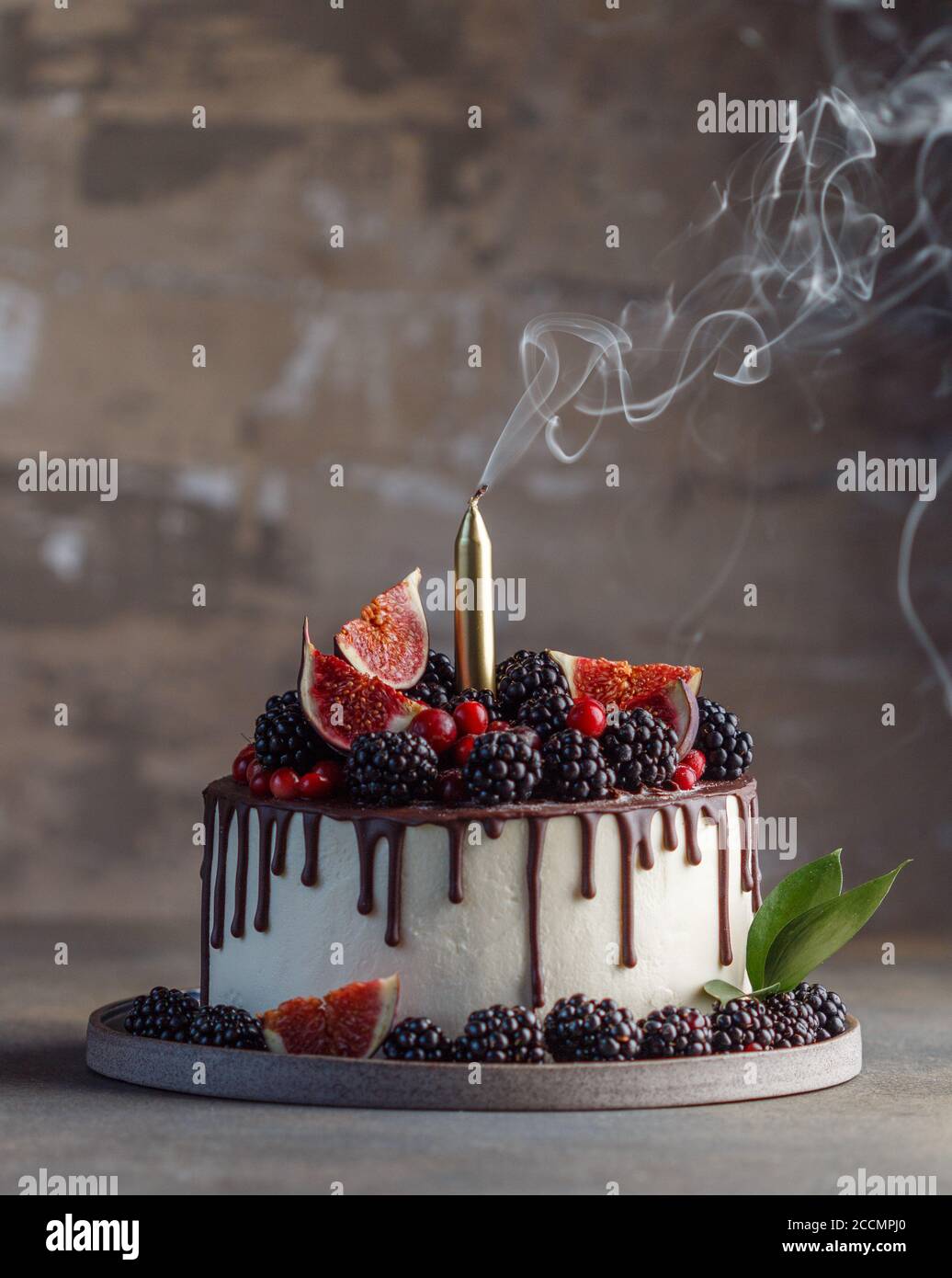 Homemade Mousse Cake With Fruit Berries And Chocolate Blackberries Figs And Cranberries Cheesecake The Rustic Style Holiday Concept With A Candl Stock Photo Alamy