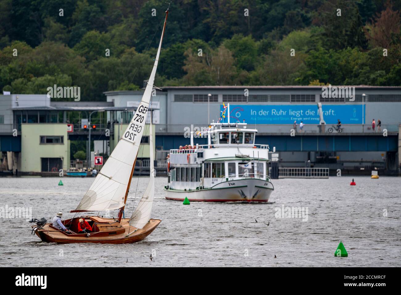 Baldeneysee, sailboat, round trip boat of the White Fleet, Essen, NRW, Germany Stock Photo