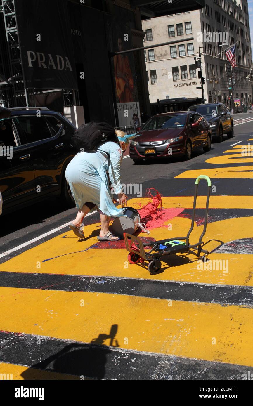 August 23, 2020, New York, New York, USA: Juliet Germanotta age 39 dressed as Lady Liberty smears red paint on the Black Lives Matter mural in front of Trump Tower in Manhattan she was arrested and taken to the Midtown south precinct  . 8/23/2020 (Credit Image: © Bruce Cotler/ZUMA Wire) Stock Photo