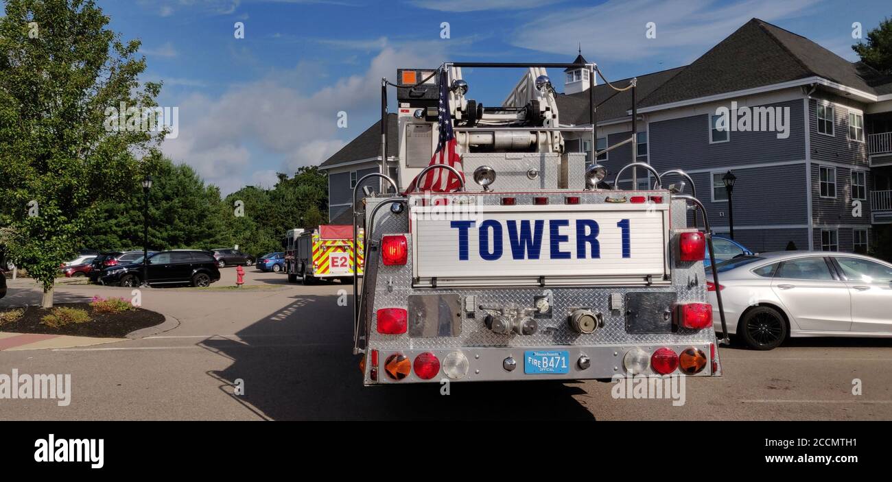 Lakeville, Massachusetts, USA August 5, 2020 Tower 1 firetruck