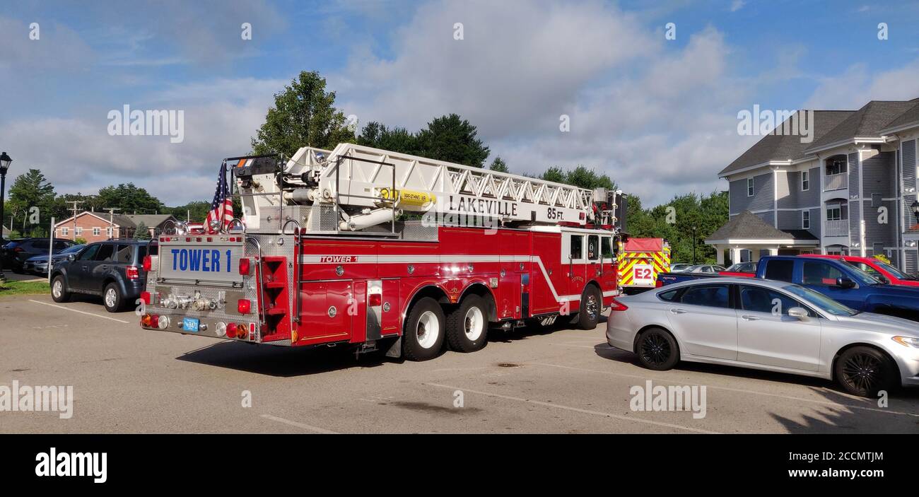Lakeville, Massachusetts, USA August 5, 2020 Tower 1 firetruck