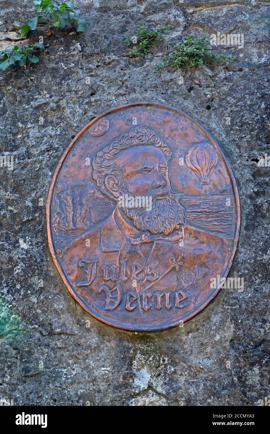 Jules Verne commemorative plaque, Pazin, Istria, Croatia Stock Photo