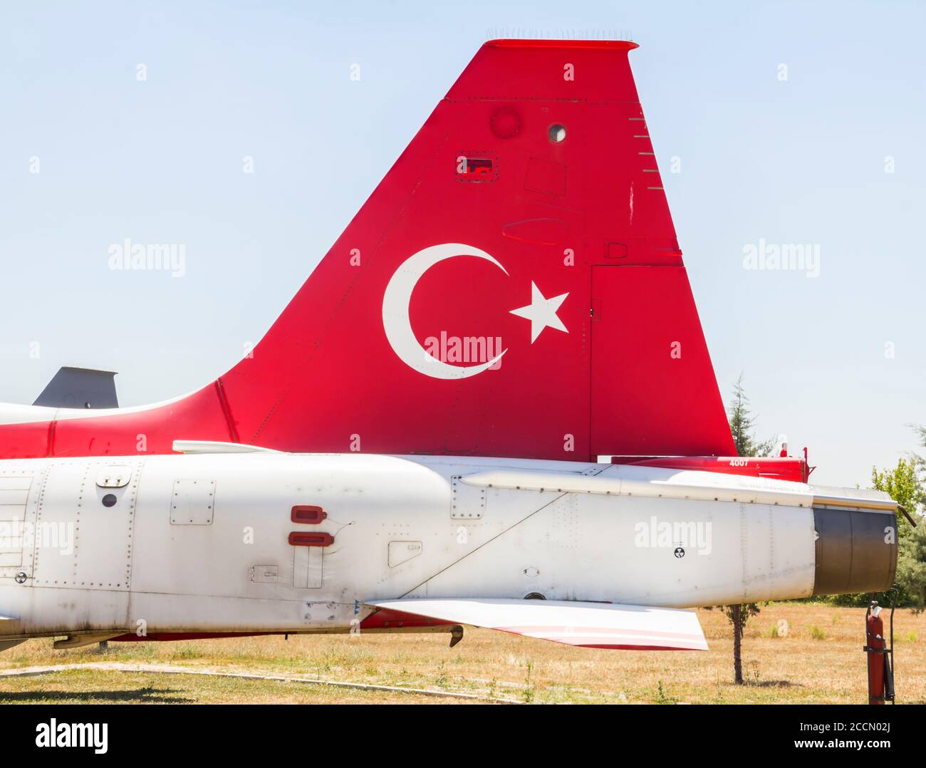 Vintage retro Turkish military fighter bomber jet airplane Stock Photo