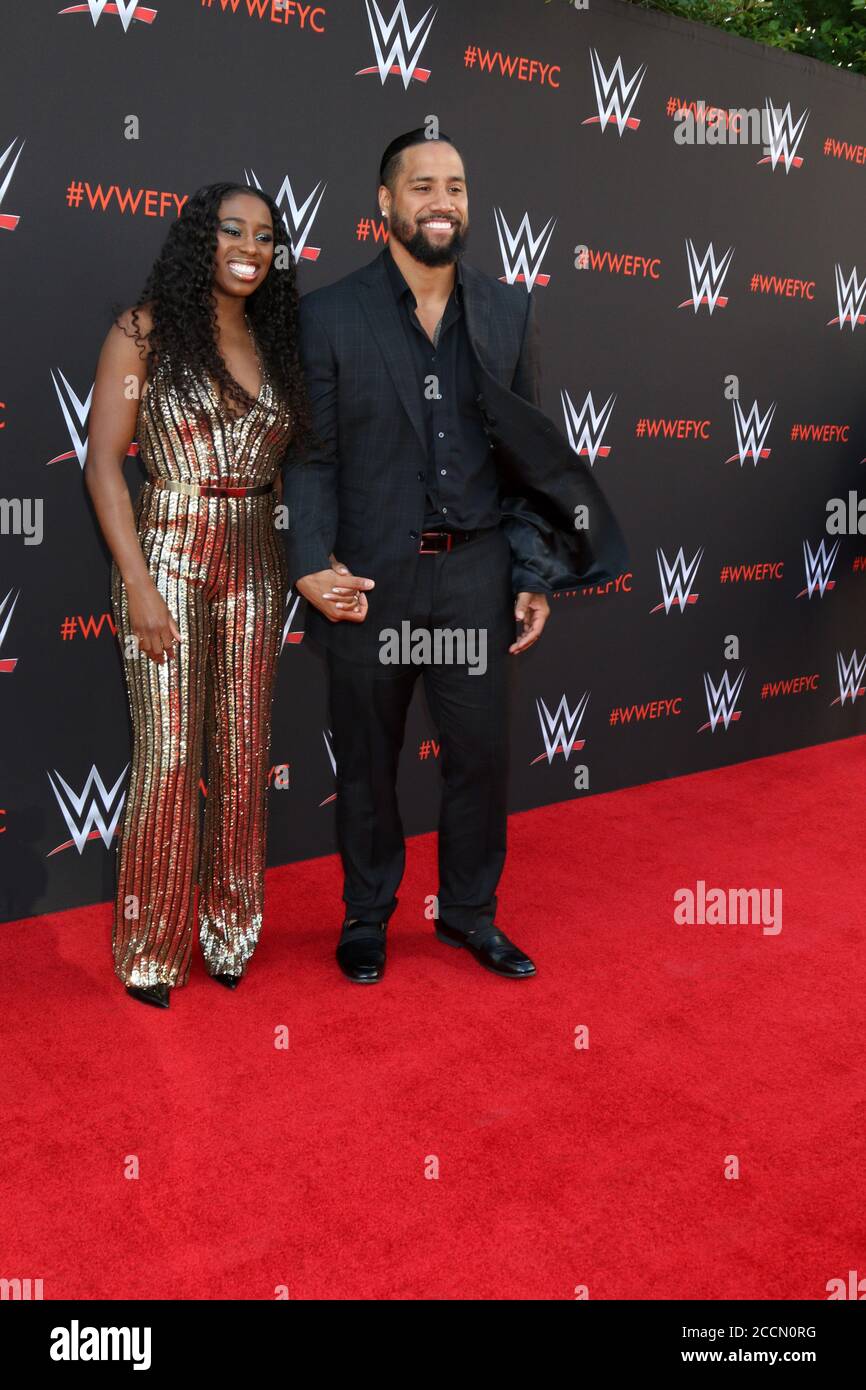 LOS ANGELES - JUN 6:  Naomi Fatu, Jimmy Uso, Jonathan Solofa Fatu Jr at the WWE For Your Consideration Event at the TV Academy Saban Media Center on June 6, 2018 in North Hollywood, CA Stock Photo