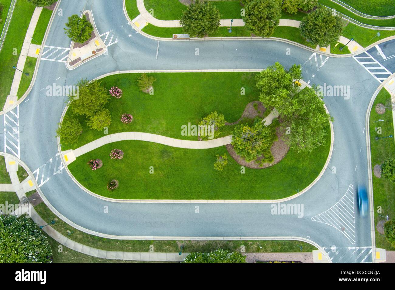 Aerial View Of A Traffic Roundabout On Molecular Drive In Rockville Montgomery County Maryland A Blurred Vehicle Enters The Roundabout On The Right Stock Photo Alamy alamy