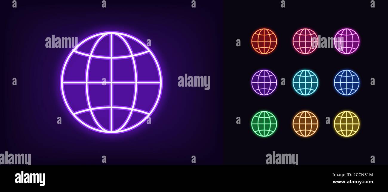 Neon Globe Icon Glowing Neon World Sign Globe Internet In Vivid Colors Digital Earth International World Sphere Planet Education Network Icon S Stock Vector Image Art Alamy