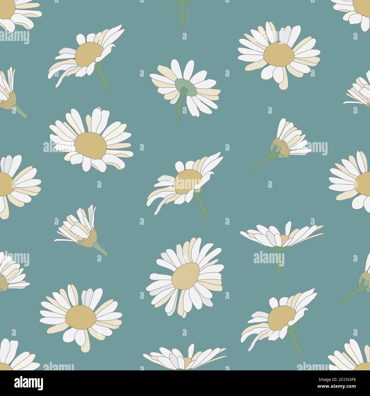 Floral seamless vector pattern. Flowers and chamomile buds. Vector illustration Stock Vector