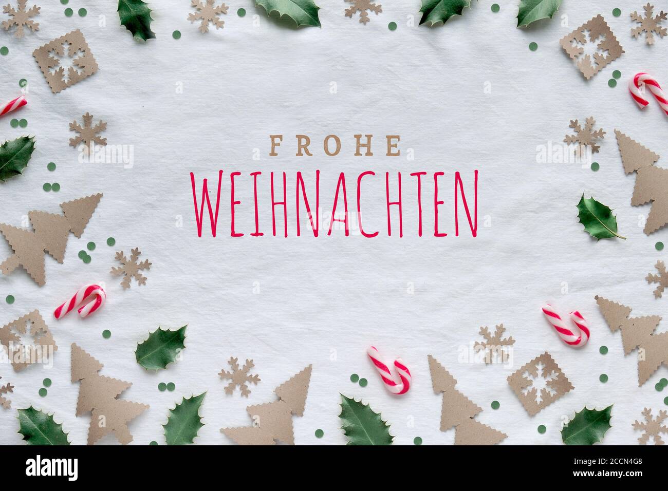 Text Frohe Weihnachten means Merry Christmas in German. Eco friendly