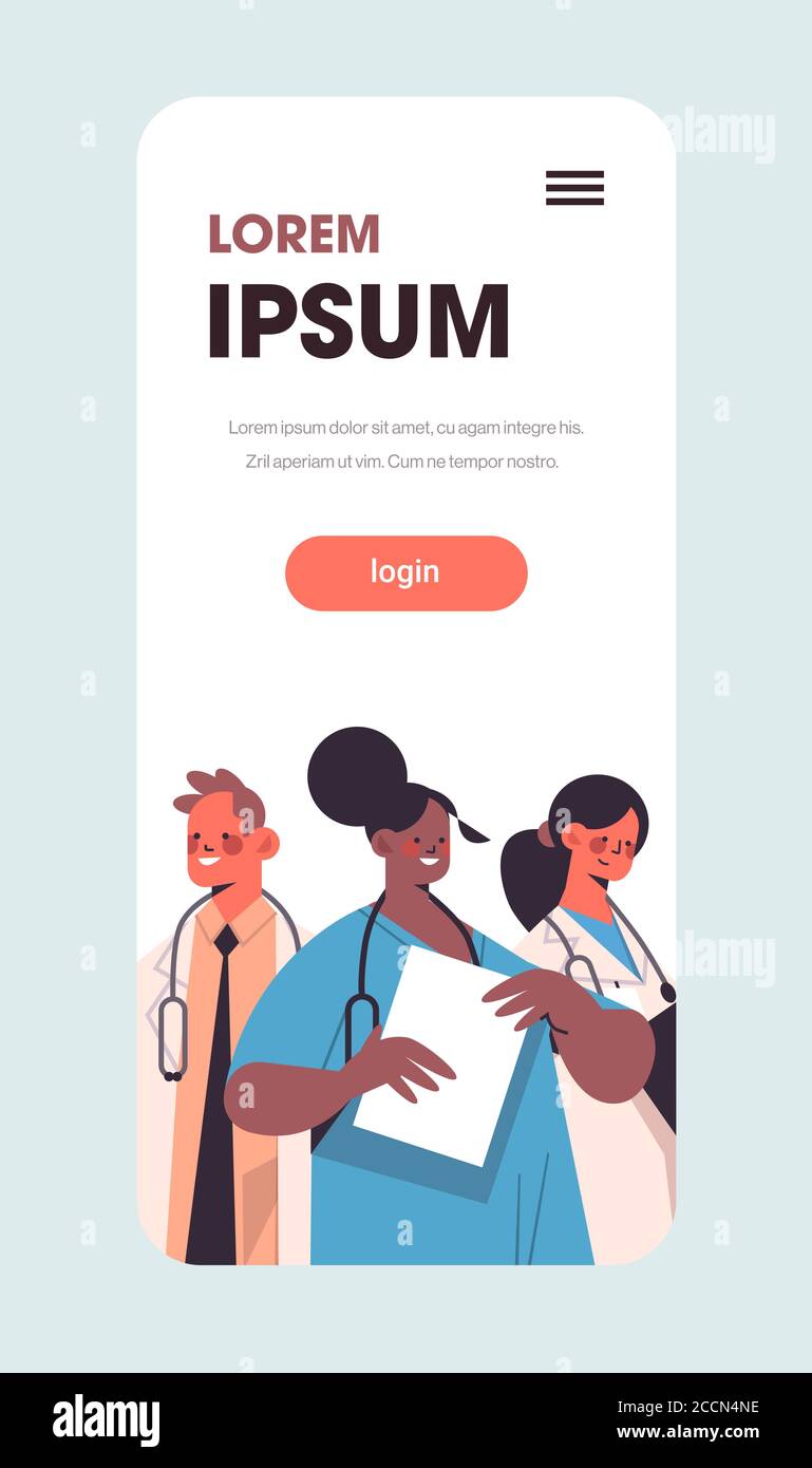 mix race doctors team discussing in mobile medical application online