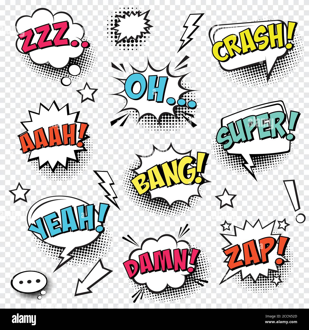 Comic speech bubbles with halftone shadow and text phrase. Vector hand ...