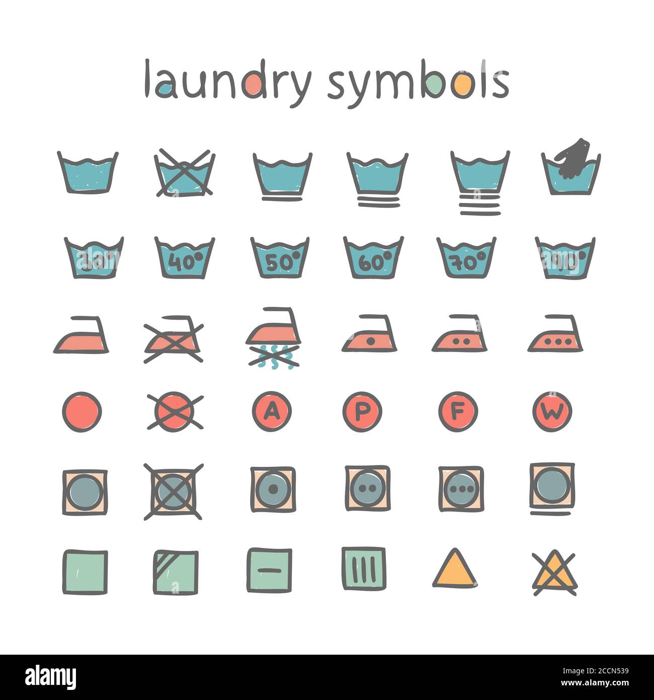 Vector set of laundry symbols. Garment care, recommendations for clothing labels Stock Vector