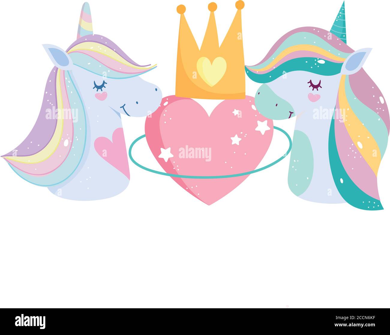 little unicorns rainbow mane with crown and heart love lovely cartoon