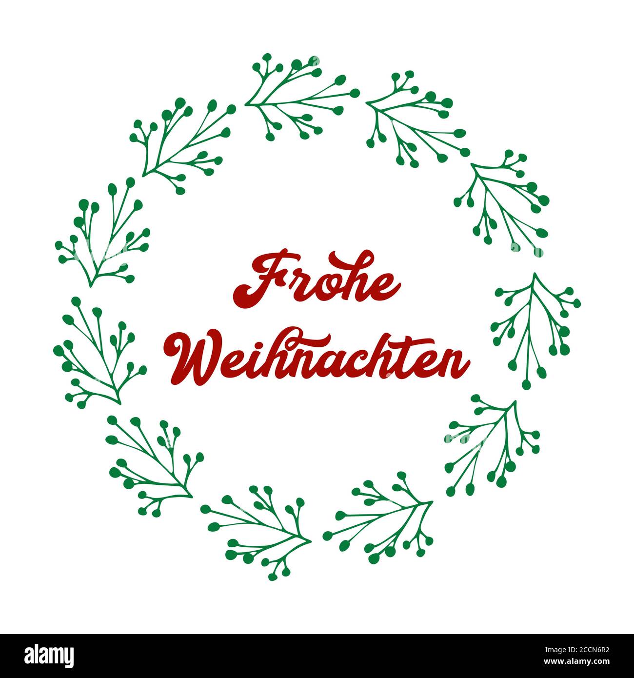 Frohe Weihnachten quote in German as logo or header. Translated Merry Christmas. Celebration 