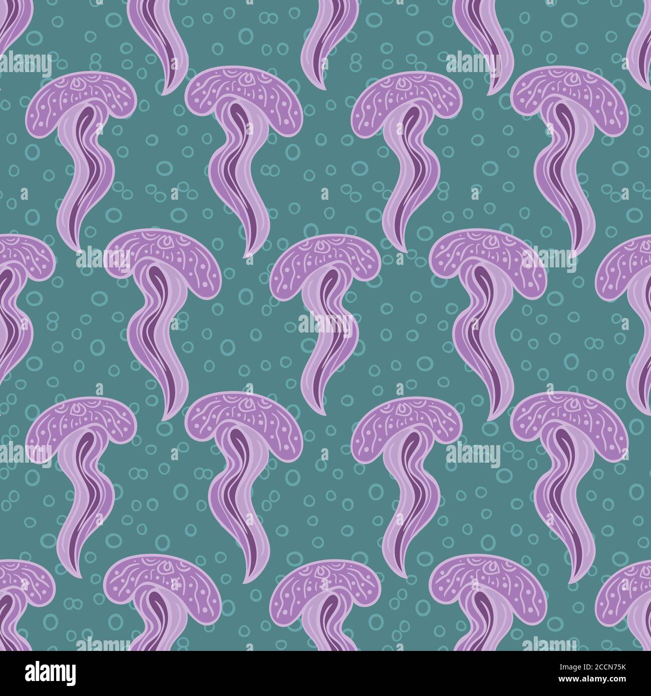 violet jellyfish seamless vector pattern on teal Stock Vector Image ...