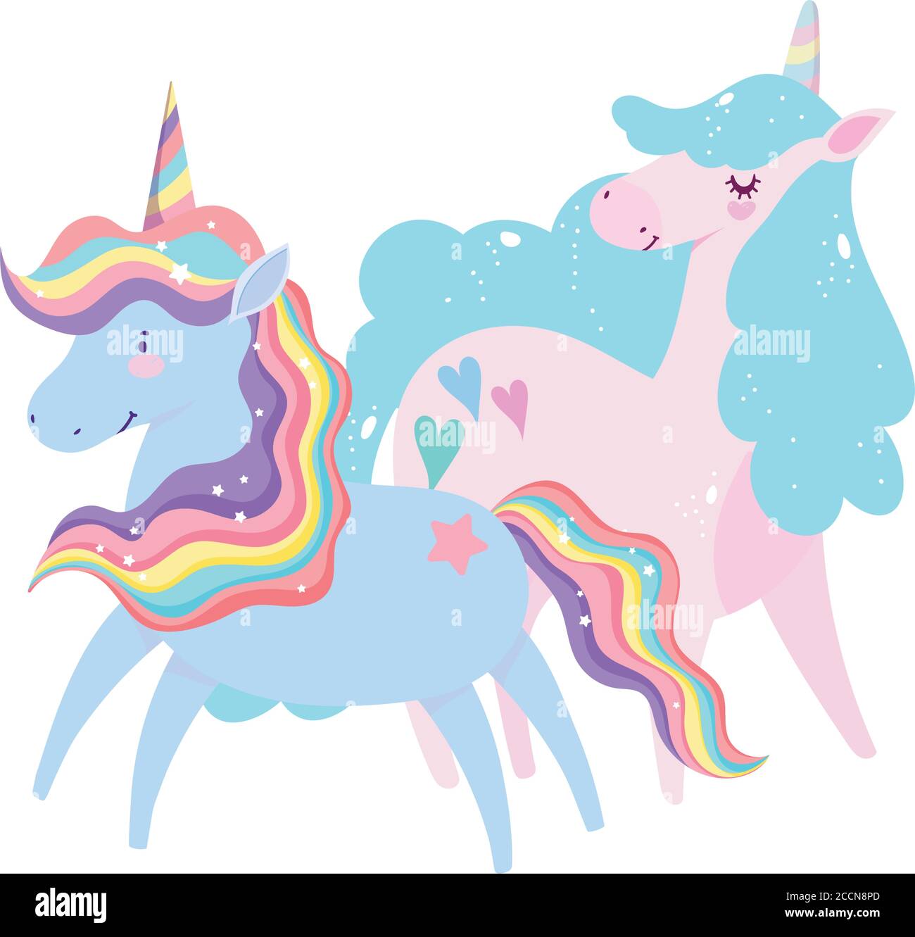 unicorns rainbow mane fantasy magic lovely cartoon vector illustration