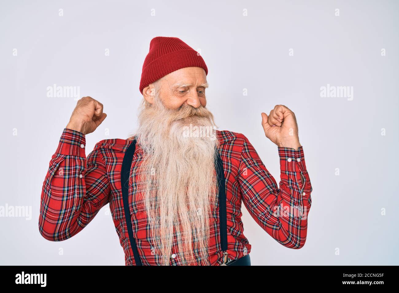 Old senior man with grey hair and long 