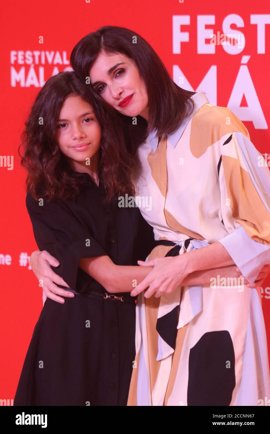 August 23, 2020: August 23, 2020 (malaga) Paz Vega and her daughter Ava sharing a cast for the first time. With eleven years, it seems that Ava Salazar Vega has very clear that she feels very comfortable in front of the cameras. In acting, now Paz's daughter Vega and Orson Salazar has made the leap to the big screen. The little one is part of The House of the Snail, a film that, in all probability, will remember forever with affection and mark his incipient career. Not surprisingly, it is his film debut, an unforgettable experience that he is fortunate to share with his mother, with whom he Stock Photo