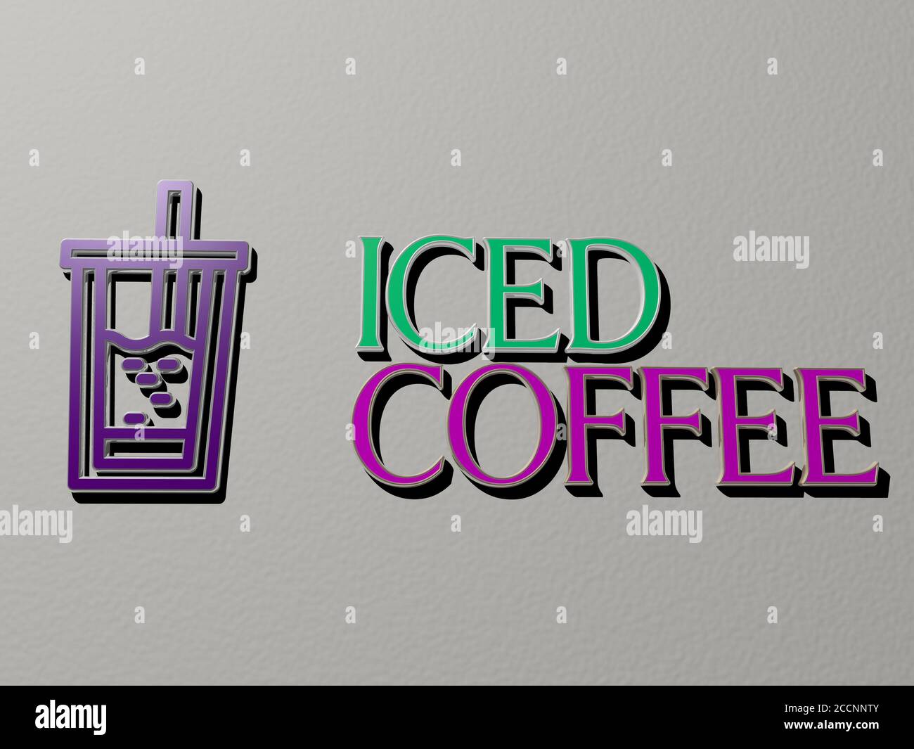 3D illustration of ICED COFFEE graphics and text made by metallic dice ...