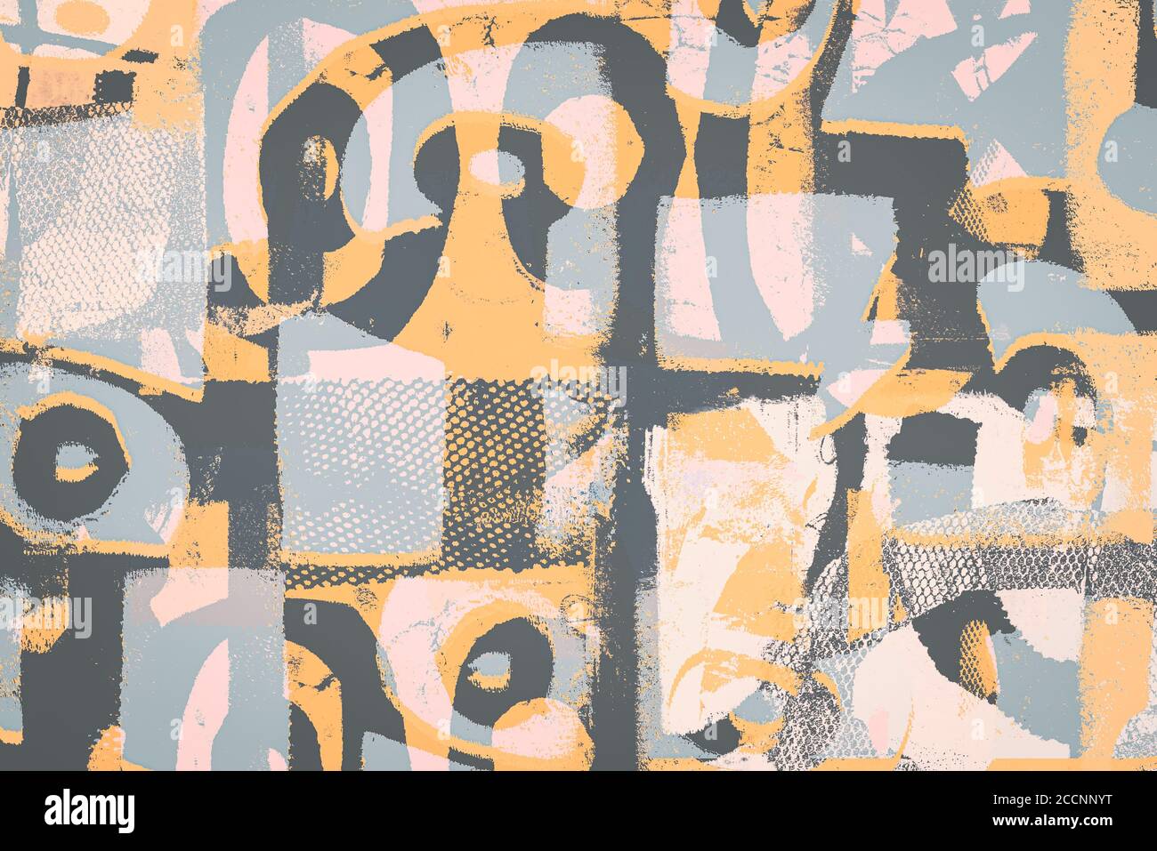 Mixed media creative background made of textured geometric shapes in grey-yellow tones Stock Photo