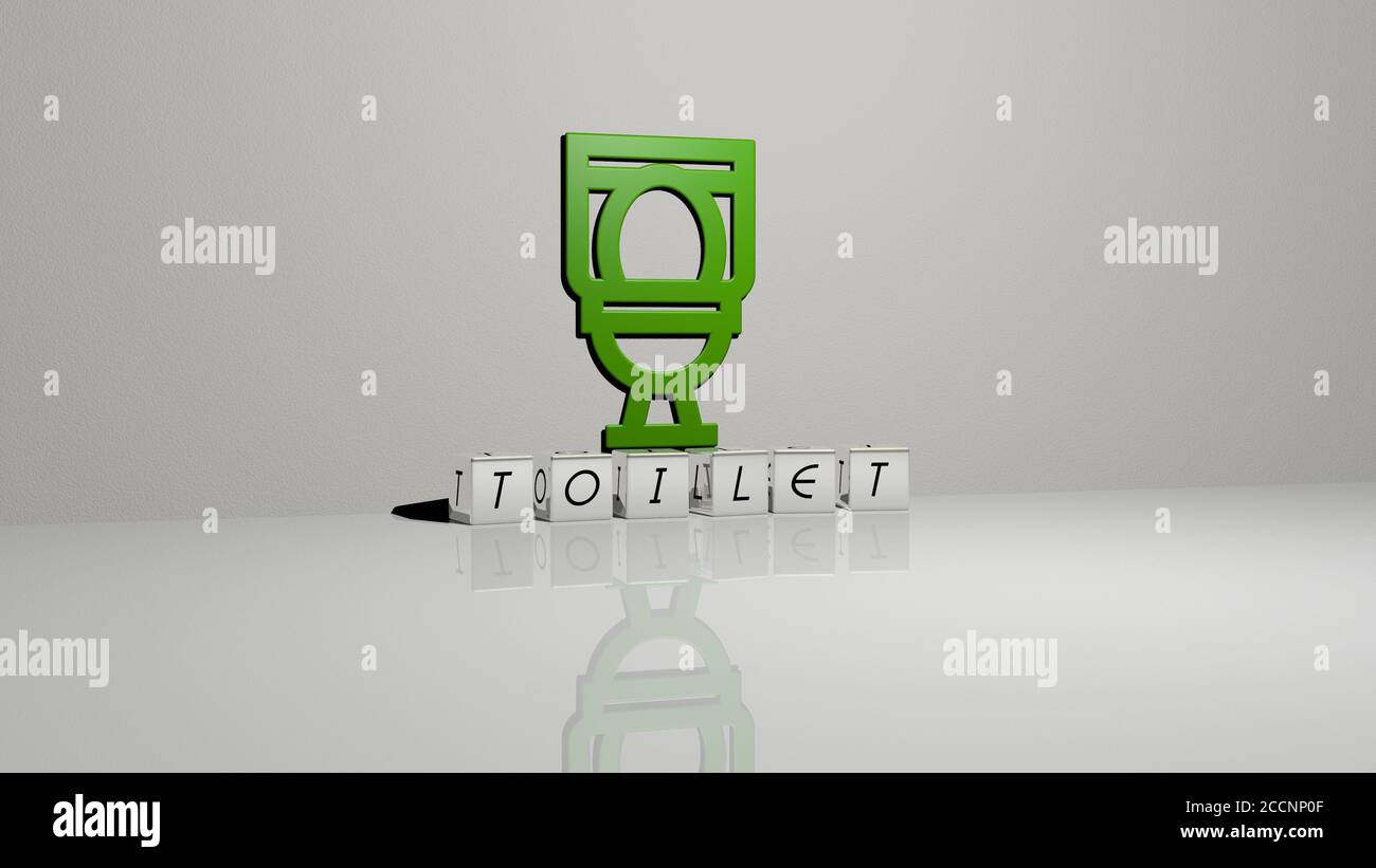 TOILET text of cubic dice letters on the floor and 3D icon on the wall ...