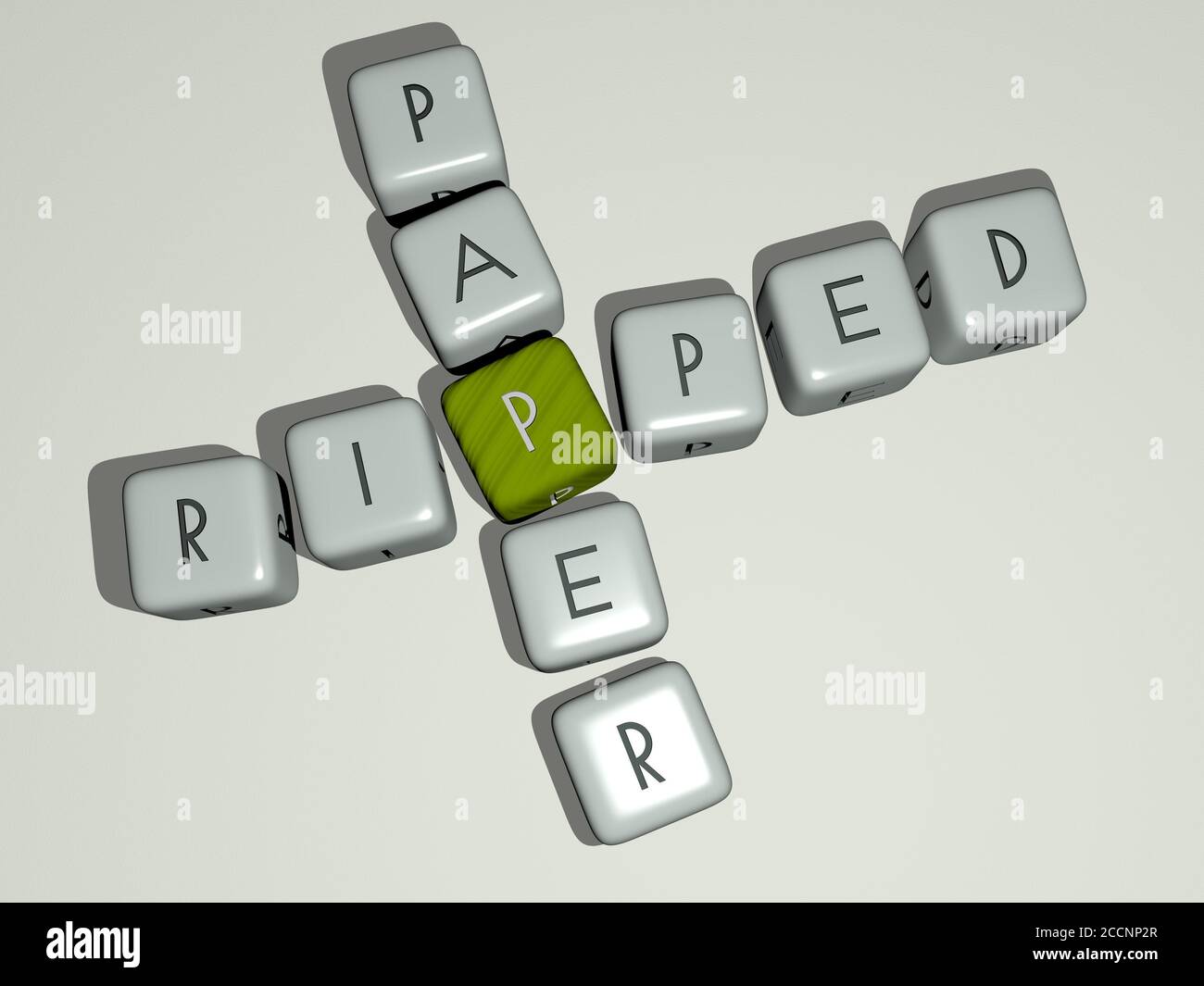 RIPPED PAPER crossword by cubic dice letters, 3D illustration Stock