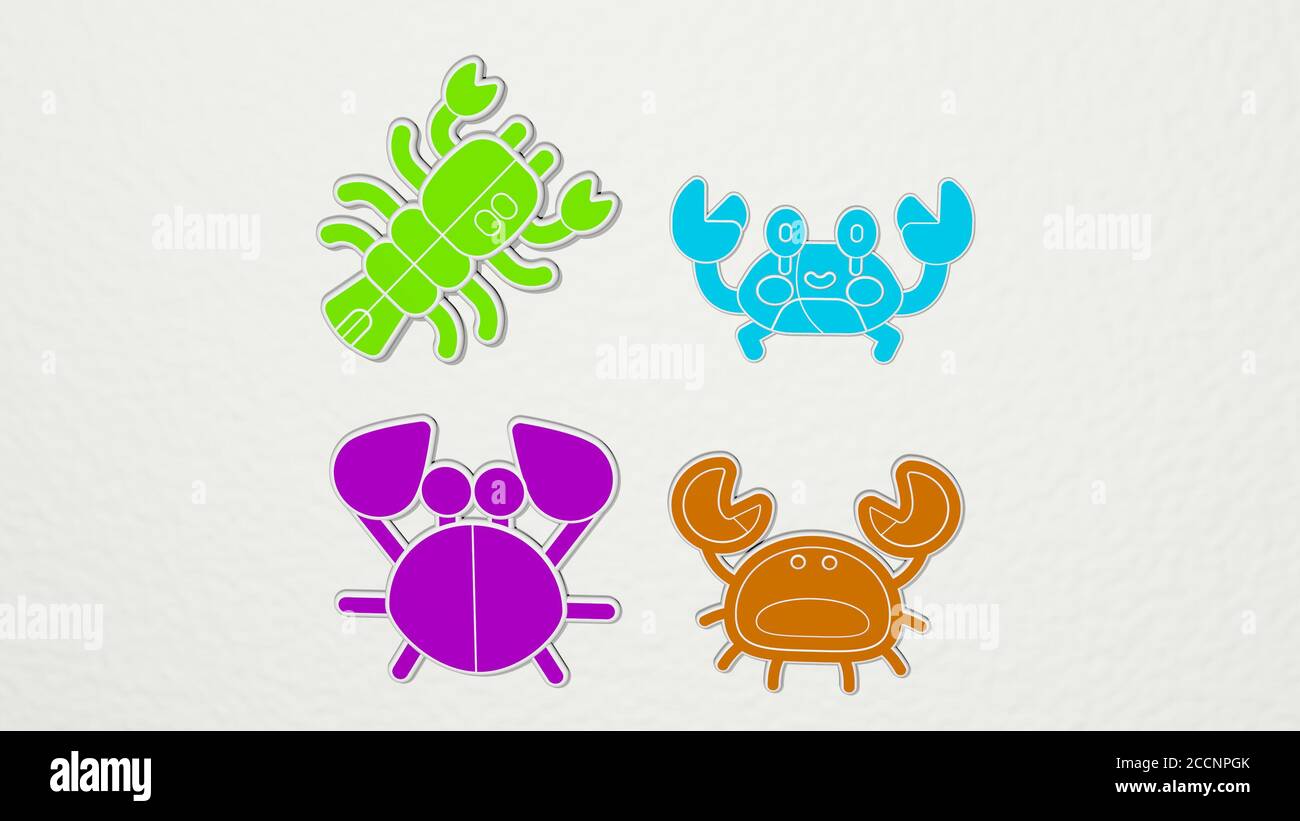 CRAB colorful set of icons, 3D illustration Stock Photo