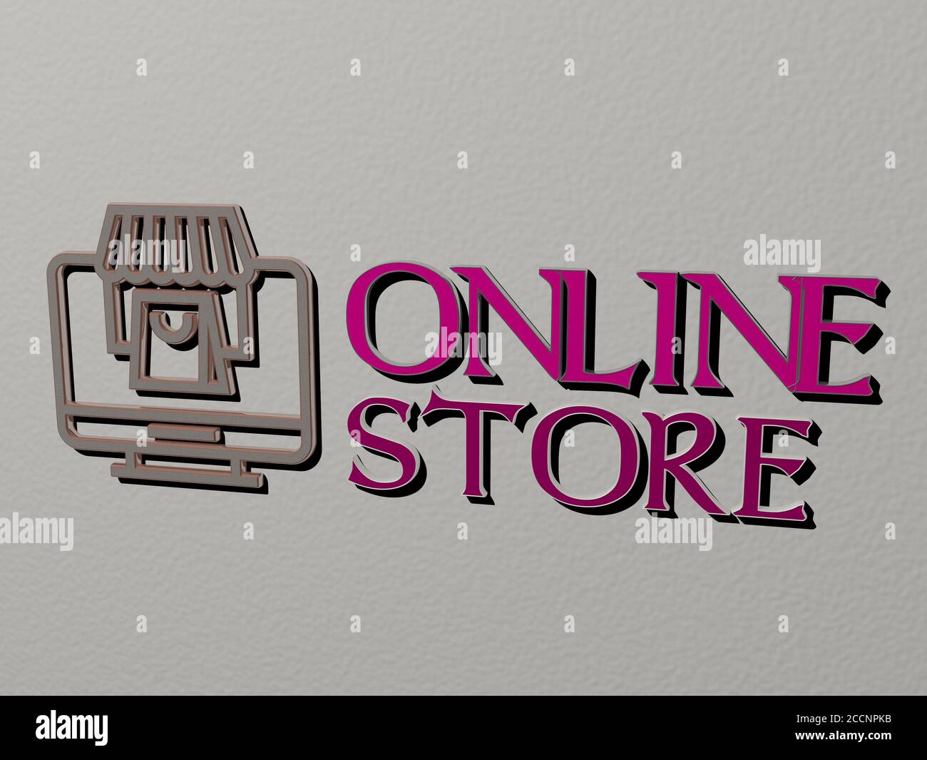 online store icon and text on the wall, 3D illustration Stock Photo - Alamy