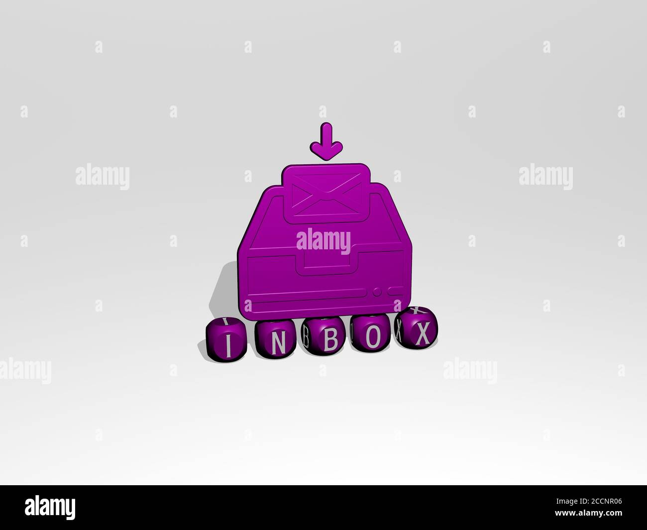 inbox 3D icon over cubic letters, 3D illustration Stock Photo - Alamy