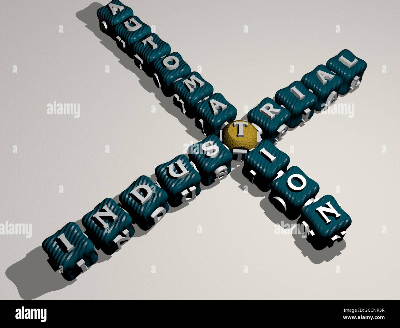 Industrial automation crossword of colorful cubic letters 3d