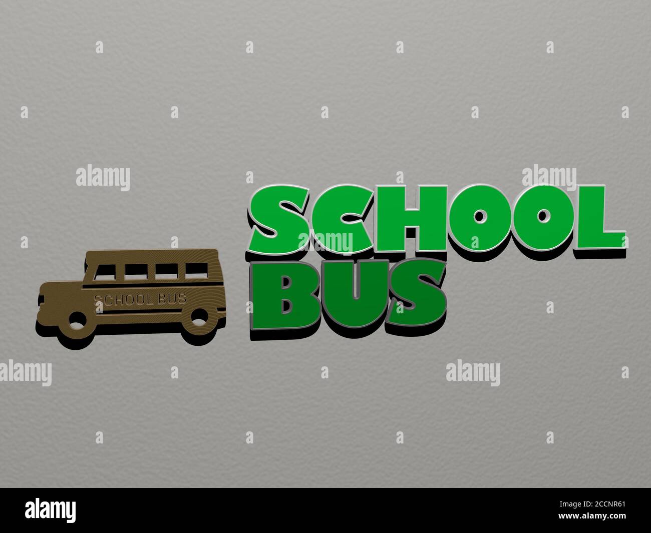 SCHOOL BUS icon and text on the wall, 3D illustration Stock Photo - Alamy