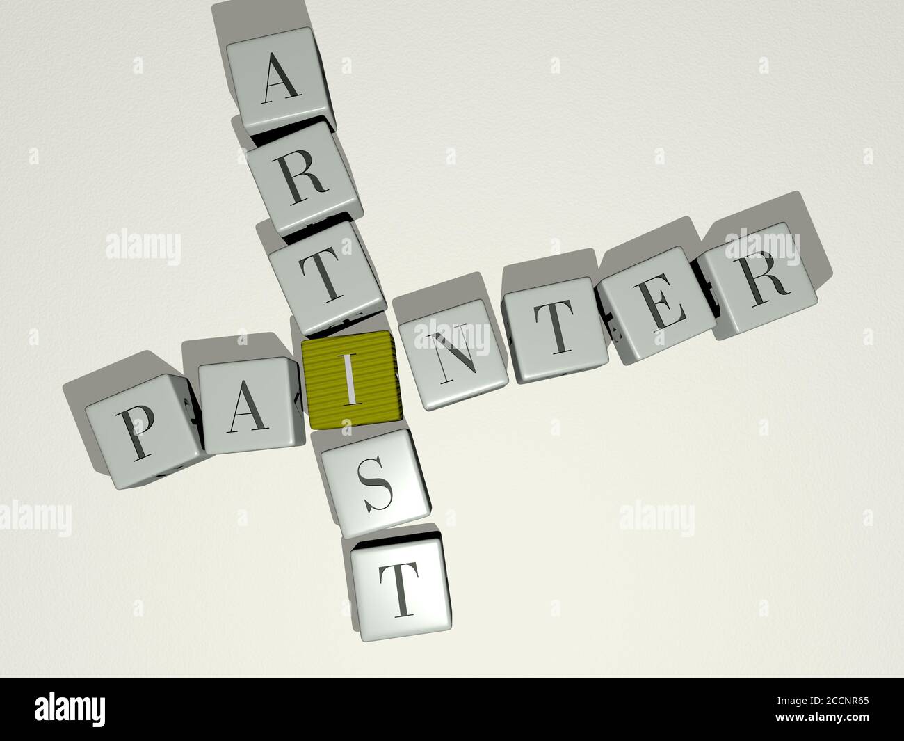 PAINTER ARTIST crossword by cubic dice letters, 3D illustration Stock