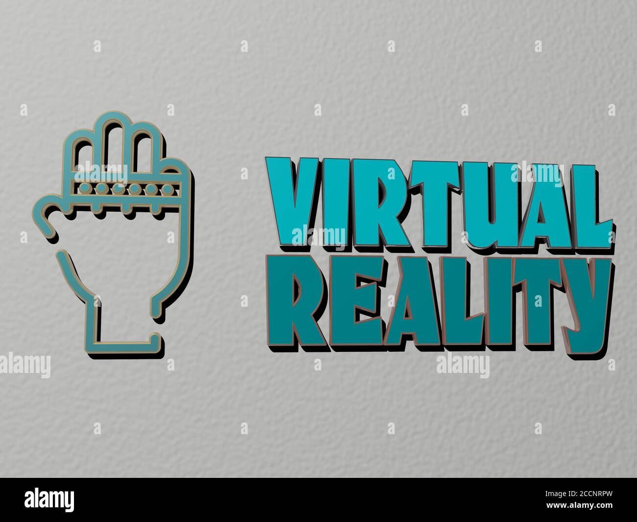 VIRTUAL REALITY icon and text on the wall, 3D illustration Stock Photo