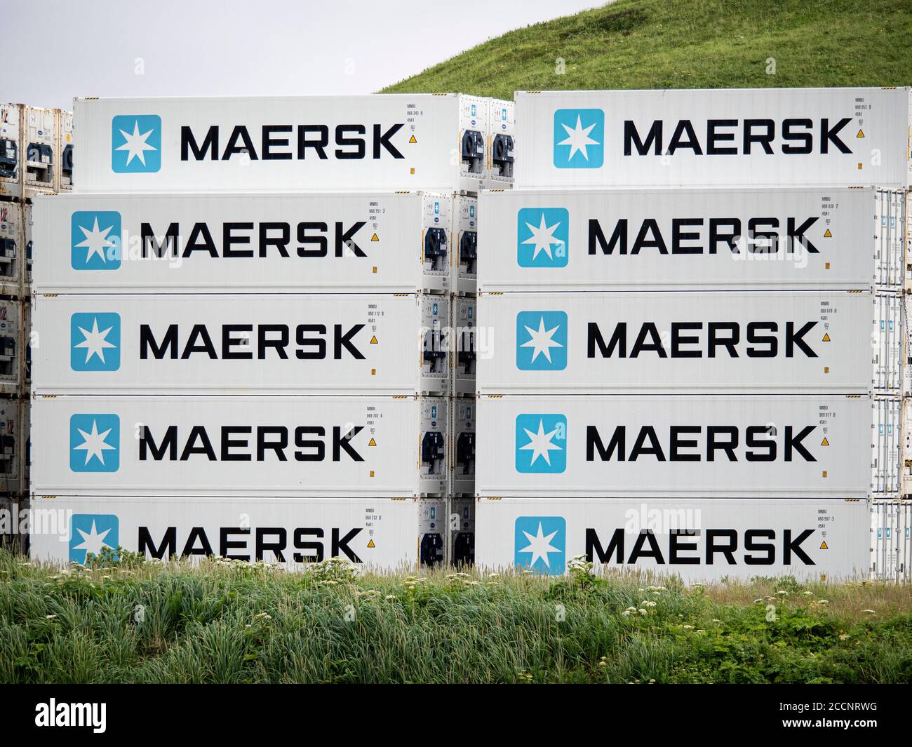 Containers at the dock in Dutch Harbor in the community of Unalaska, Alaska. Stock Photo
